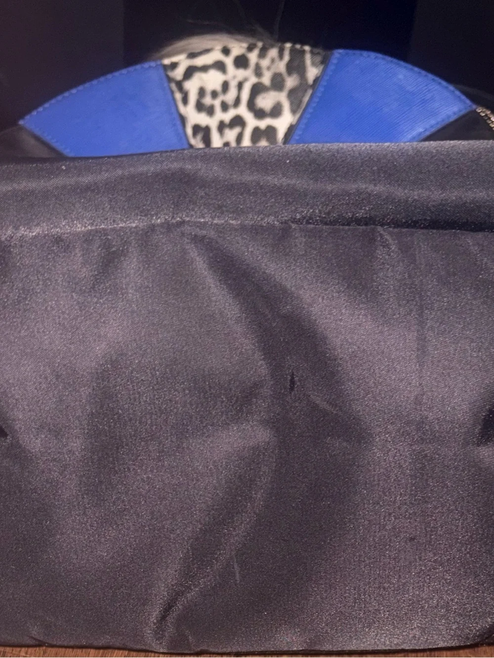 Black Men's Backpack with Blue Accent and Leopard Detail